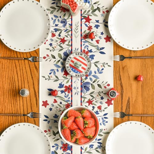 Eucalyptus Floral Stars Table Runner 13 x 48 Inch Beige for Holiday & Party Decor