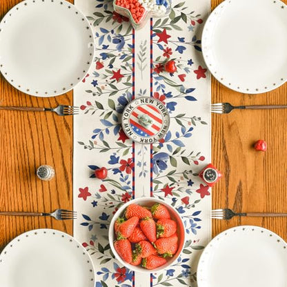 Eucalyptus Floral Stars Table Runner 13 x 48 Inch Beige for Holiday & Party Decor