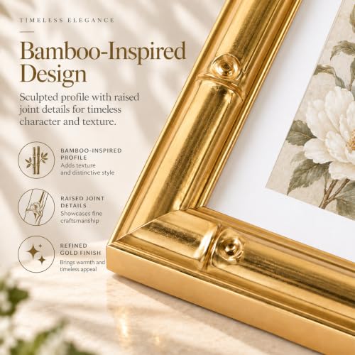 Gold Bamboo Style Picture Frame with 8x10 Inch Size and 5x7 Mat - 1 Pack - Variation of Gold / 8x10 Inch / 1 Pack