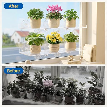 15.7 x 5.9 Inch Heavy Duty Suction Cup Window Plant Shelf - 2 Pack