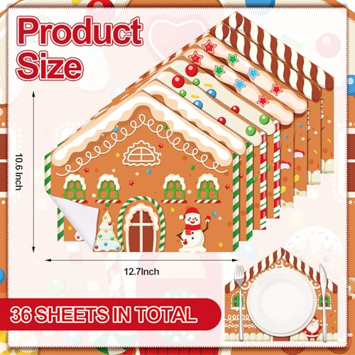 Christmas Gingerbread House Disposable Paper Placemats - 36 Pack
