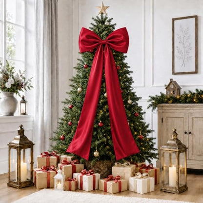 Extra Large Christmas Tree Topper Bow - Red Satin 20x47 Inches Holiday Decor