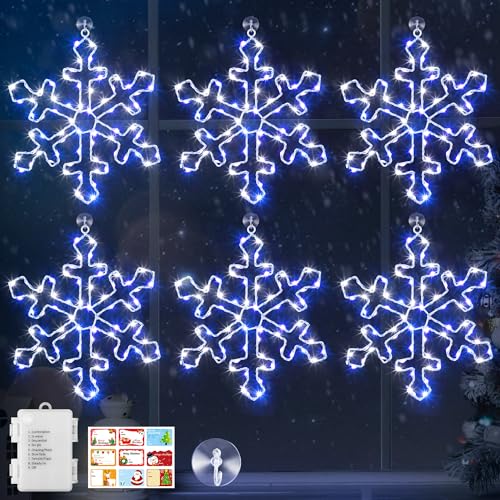Christmas Snowflake Window Lights 6 Pack Blue White LED Decor with 8 Modes