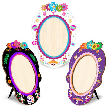 Dia de Los Muertos Picture Frame Set - Wooden 4x6 Ofrenda Decor, 3 Pieces