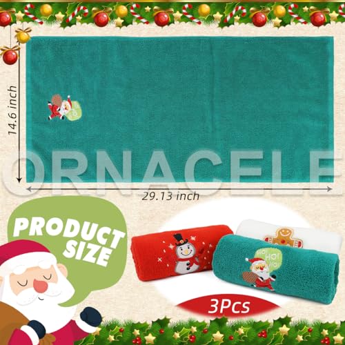 Large Christmas Hand Towels Set - 3 Cotton Holiday Kitchen & Bath Towels