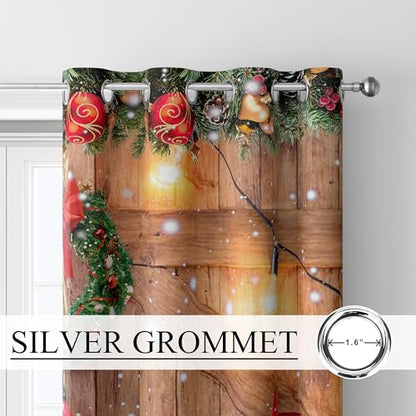 Farmhouse Christmas Blackout Window Curtains Set - Rustic Pine Tree Snowflake Decor, 52x96 Inches, 2 Panels, Variation Christmas-2