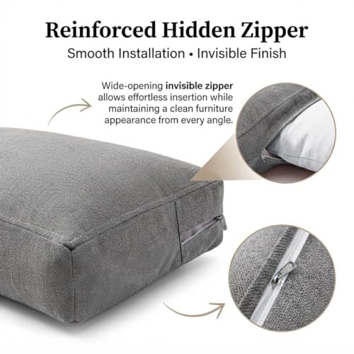 Khaki Linen Sofa Back Cushion Cover 28x20x6in Deep for Couch Bed Chair