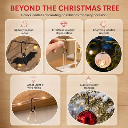 100Pcs C-Shaped Ornament Hooks for Christmas Tree Decorations Black