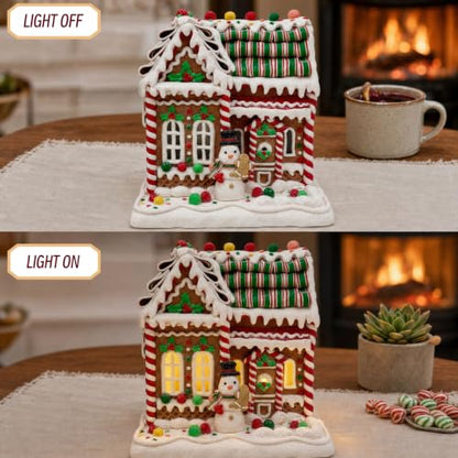 Lighted Gingerbread House Decor - 8 Inch Christmas Clay Display with LED Light