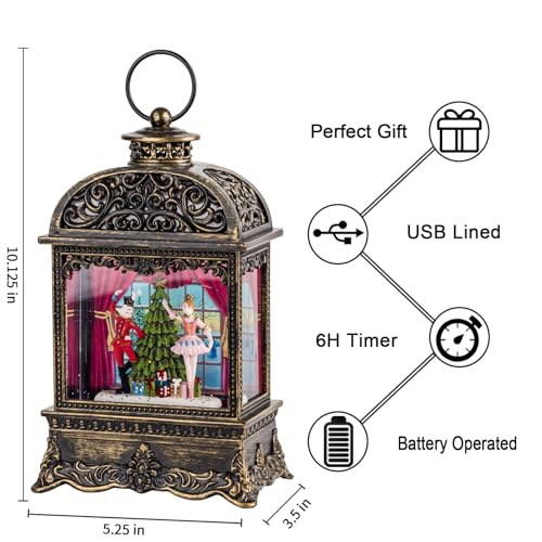 Christmas Snow Globe Lantern with Nutcracker and Princess - 10.125'' Holiday Decor
