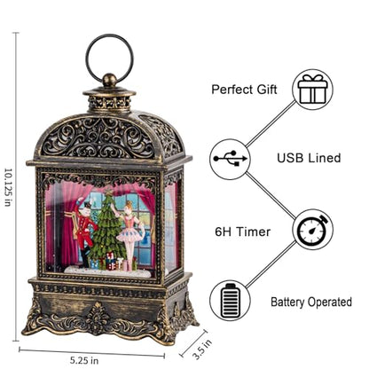 Christmas Snow Globe Lantern with Nutcracker and Princess - 10.125'' Holiday Decor