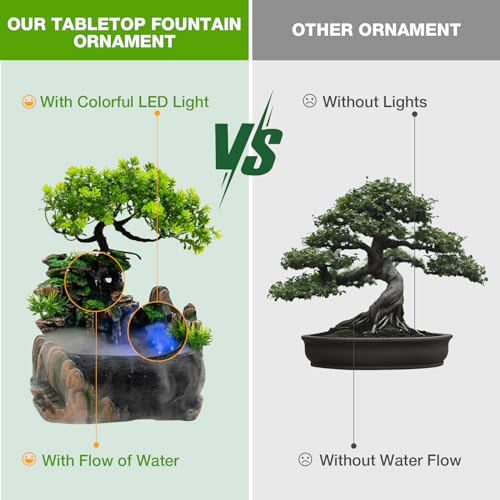 Indoor Tabletop Fountain with Mist Maker and LED Light - Decorative Waterfall