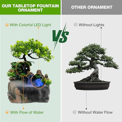 Indoor Tabletop Fountain with Mist Maker and LED Light - Decorative Waterfall