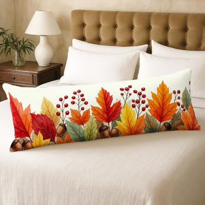 Colorful Autumn Leaves Body Pillow Cover 20x54 Inch Velvet Fall Decor