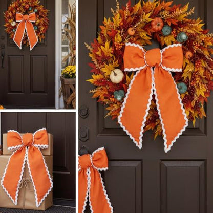Fall Wreath Sash for Front Door - Orange Satin DIY Embroidery Accessory - 5x54 Inches (Variation: Orange / 1)
