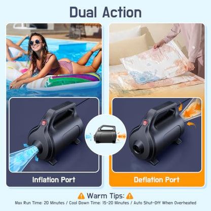 600W Electric Air Pump for Inflatables - Black, AC Inflator Deflator for Pool Floats