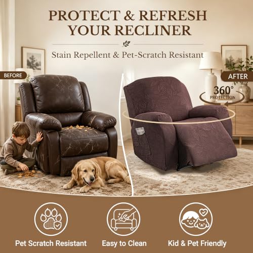 Dark Coffee Recliner Chair Cover 24-33in Stretch Washable 4-Piece Set