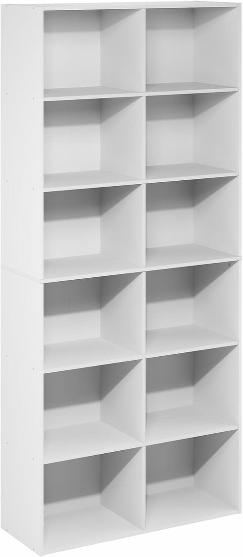 Furinno 12-Cube Bookshelf - Open Shelf Bookcase & Cube Storage Organizer | Plain White, 12 x 32 x 71