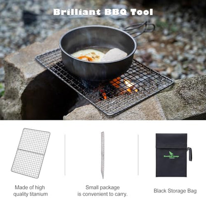 iBasingo Titanium Grill Outdoor Camping Charcoal BBQ Portable Mesh Grill Mini Ultralight Baking Cooling Rack Heavy Duty Dining Cooking Roasting Kitchen Utensils for Backpacking Hiking Ti2022C