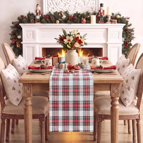 Christmas Checkered Table Runner - Red and White, 13 x 90 Inches - Variation: Red White Plaid