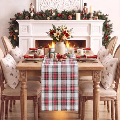 Christmas Checkered Table Runner - Red and White, 13 x 90 Inches - Variation: Red White Plaid
