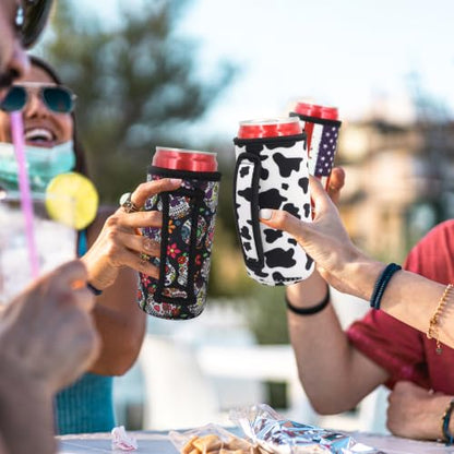 Checkerboard Reusable Can Sleeve with Handle - Set of 3 Insulated Drink Sleeves