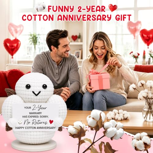Funny 2nd Anniversary Cotton Gift for Couples Handmade Crochet Keepsake
