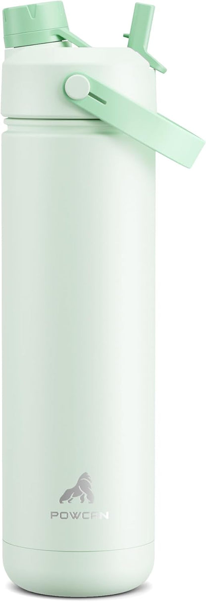 POWCAN 26 oz Insulated Water Bottle - 2-in-1 Straw & Spout Lid | Keeps Drinks Cold 24H, Leak-Proof, Mint