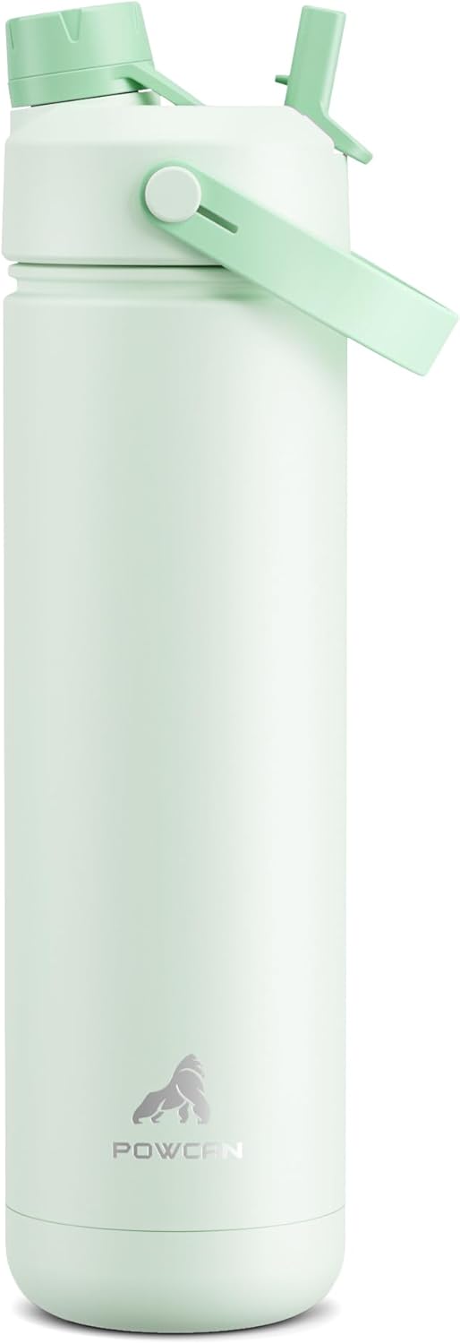 POWCAN 26 oz Insulated Water Bottle - 2-in-1 Straw & Spout Lid | Keeps Drinks Cold 24H, Leak-Proof, Mint