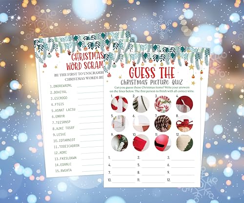 Christmas Games Bundle - Multicolor Word Scramble & Picture Quiz for Holiday Parties
