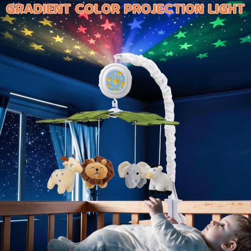 Baby Crib Mobile with Rotating Frame & Music Star Projection - White