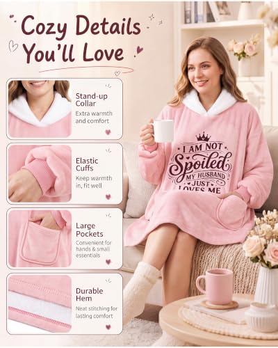 Pink Wearable Blanket Hoodie for Women - Cozy Gift for Wife from Husband