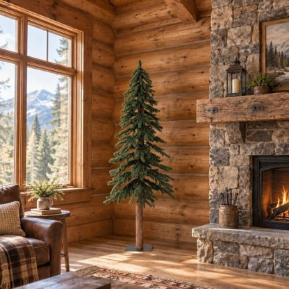 5ft Artificial Alpine Christmas Tree - Natural Green, Unlit with Metal Stand