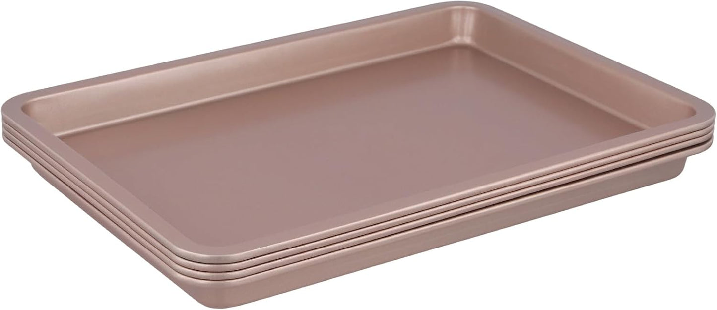 Sheutsan Gold Baking Sheet Pan Set - 4 Pack Carbon Steel Cookie Trays, 13 x 9 x 1 Inch for Roasting