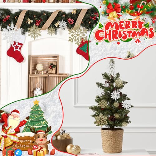 White Gold 36pcs Snowflake Ornaments Set - 4 Sizes, Glitter Plastic Christmas Decorations
