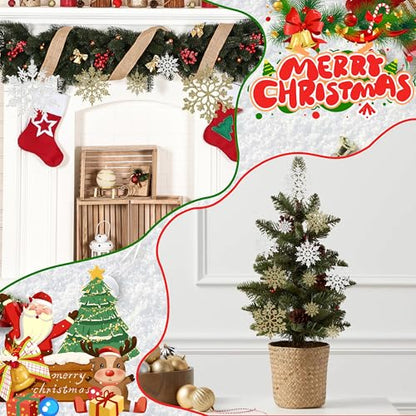 White Gold 36pcs Snowflake Ornaments Set - 4 Sizes, Glitter Plastic Christmas Decorations