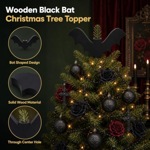 10 Inch Gothic Bat Christmas Tree Topper - Spooky Holiday Decor