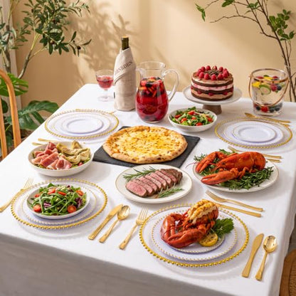 Supernal 20Pcs 13-Inch Clear Gold Beaded Rim Plastic Dinner Plate Chargers - Variation of THIS Listing