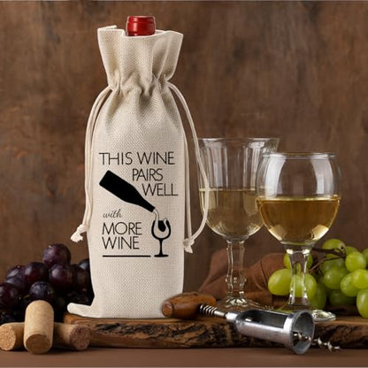 Funny Celebration Wine Gift Bag - More - Reusable Burlap Bottle Holder for Birthdays, Weddings, Anniversaries, Christmas
