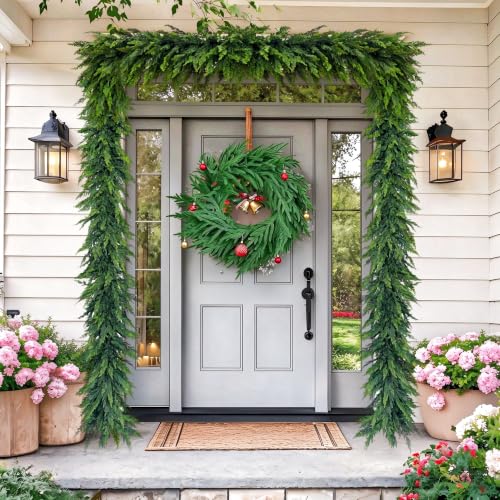 6Ft Real Touch Cedar Garland with 160 Branches for Indoor Outdoor Christmas Decor - Lush & Realistic