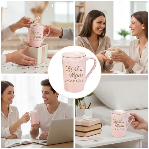 Pink Best Mom Ever Mug - 14 OZ Ceramic Gift for Mom from Daughter Son with Gift Box