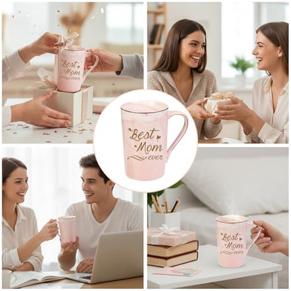 Pink Best Mom Ever Mug - 14 OZ Ceramic Gift for Mom from Daughter Son with Gift Box