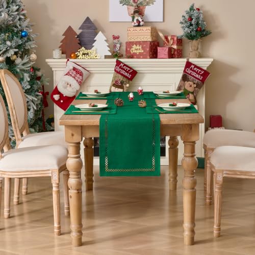 Green Burlap Place Mats Set of 8, 12 x 18 Inch Christmas Table Decor