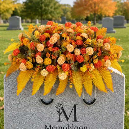 Fall Flowers for Cemetery Decorations Headstone Flower Saddle - Orange & Red