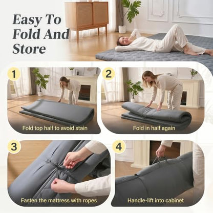 Grey 2.5 Inch Foldable Japanese Floor Mattress Twin Size with Handle
