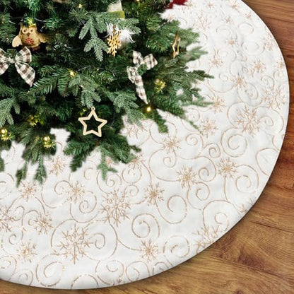 Golden Sequin Christmas Tree Skirt 48 Inch Faux Fur Holiday Decor