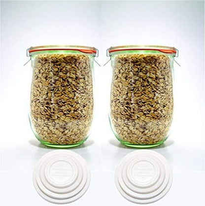 Weck Tulip Jars 1 Liter - Large Glass Sourdough Starter Jars with Wide Mouth & Fresh Covers | 2 Pack