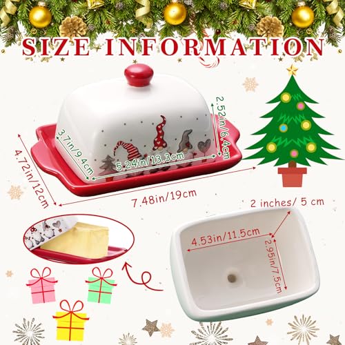 Christmas Gnomes Ceramic Butter Dish with Lid - 7.48" x 4.76"