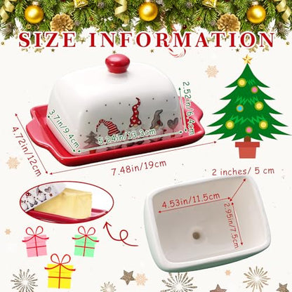 Christmas Gnomes Ceramic Butter Dish with Lid - 7.48" x 4.76"