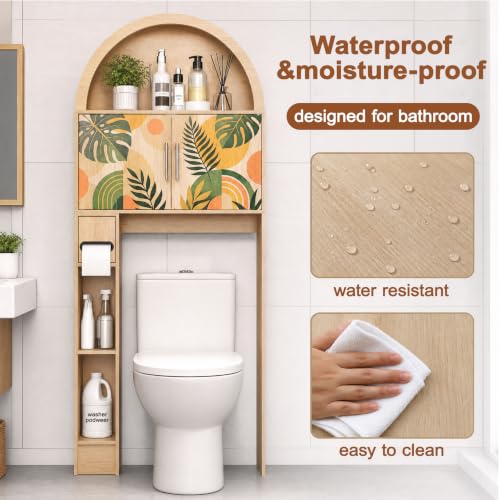 Over Toilet Storage Cabinet with Tropical Doors, Waterproof Wood Finish